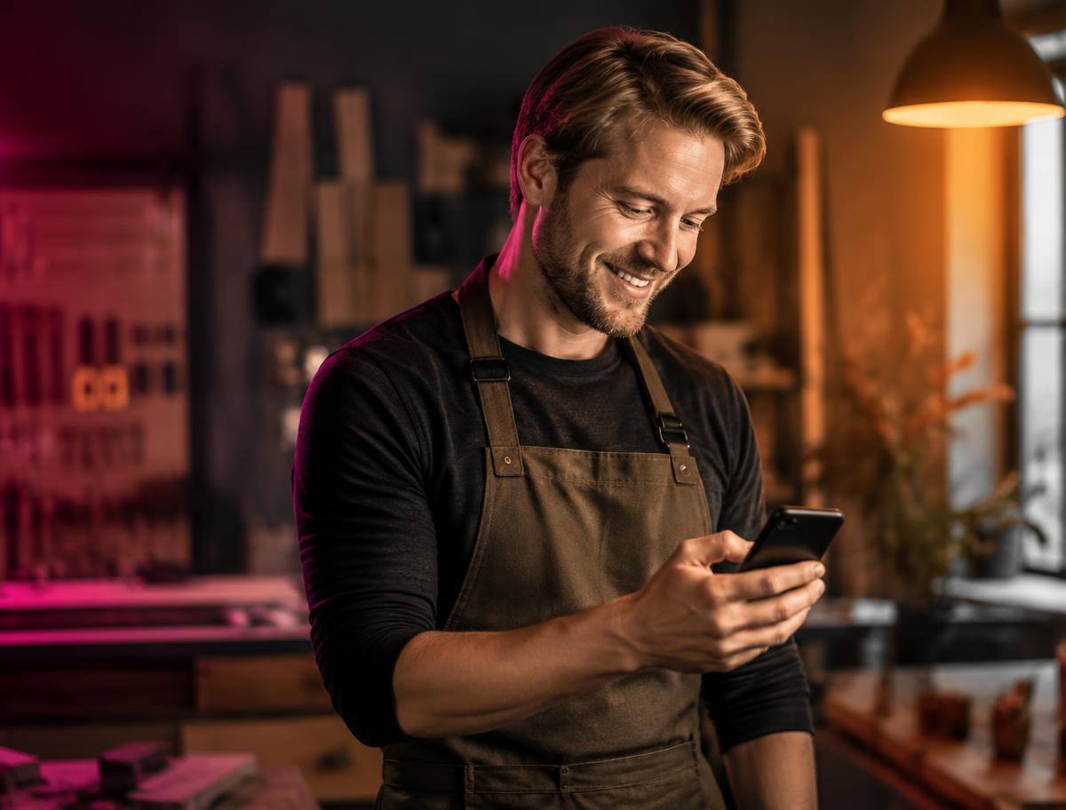 Företagare som följer upp en kundkontakt